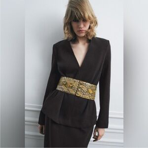 NWT Zara Animal Print Studded Leather Sash Belt